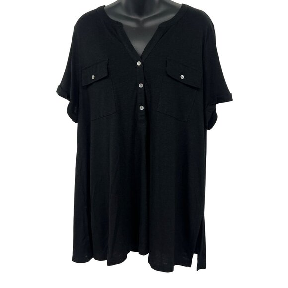 J. Jill Women Black Button Shirt Pocket Top XLP Petite Linen Extra Large NWT New - Picture 1 of 8